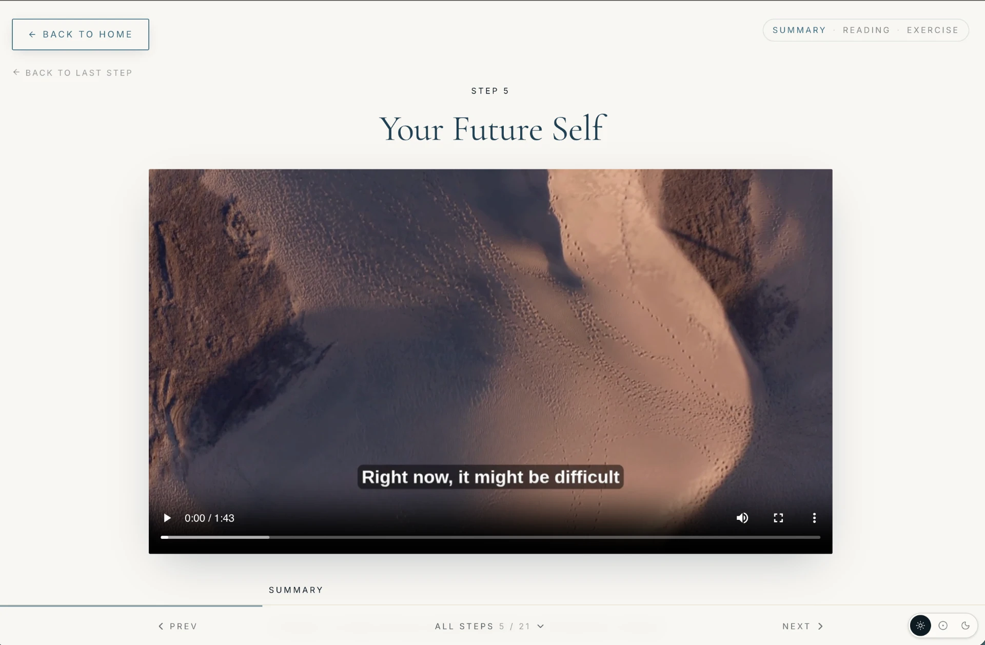A step of The Quieting Mind Method with its short video open on screen