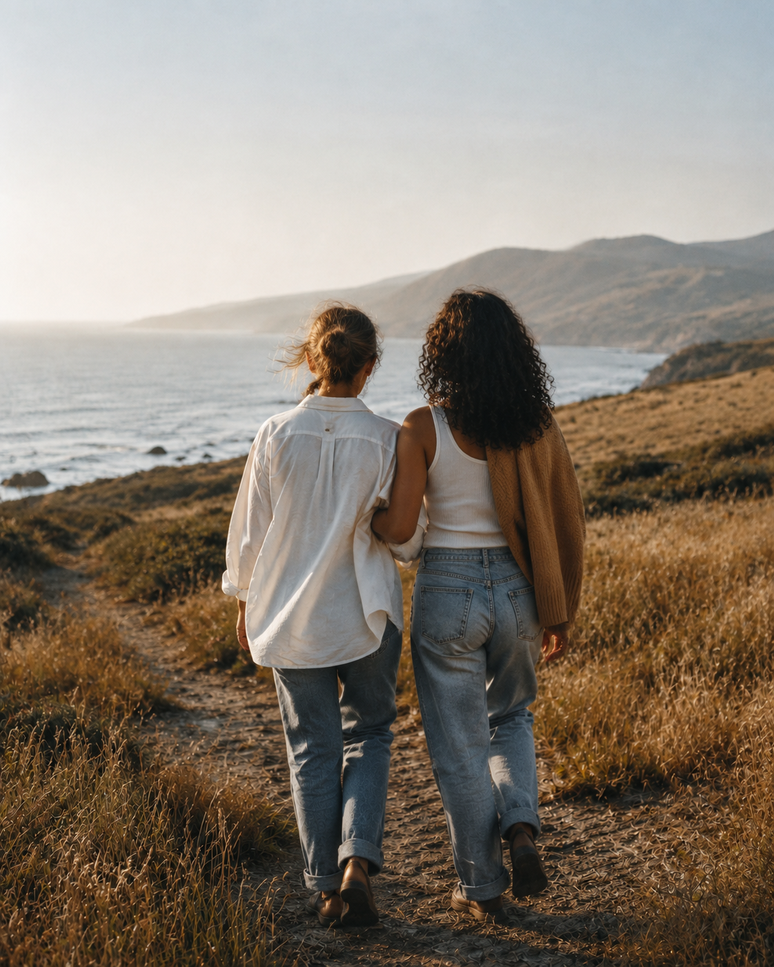 Two people walking together